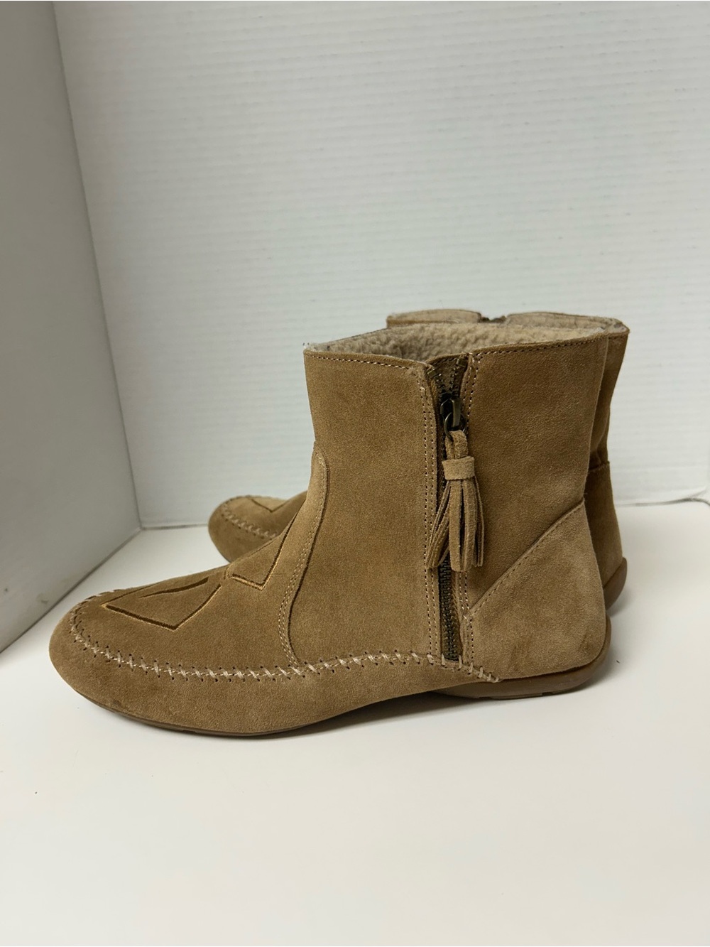 Sporto Joy Suede Moccasin Sport Ankle Boots Tan Chestnut Fringe Size 10 M